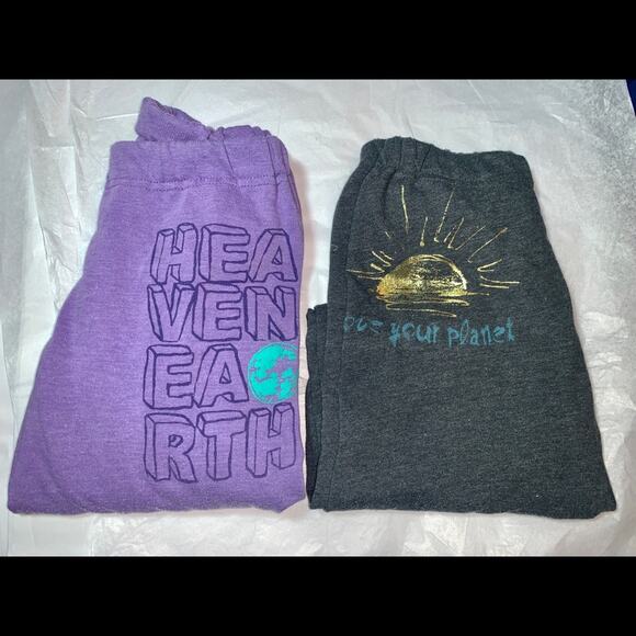 2 PAIRS LOVE YOUR PLANET & HEAVEN AND EARTH SWEATPANTS JOGGERS xs - Picture 1 of 6